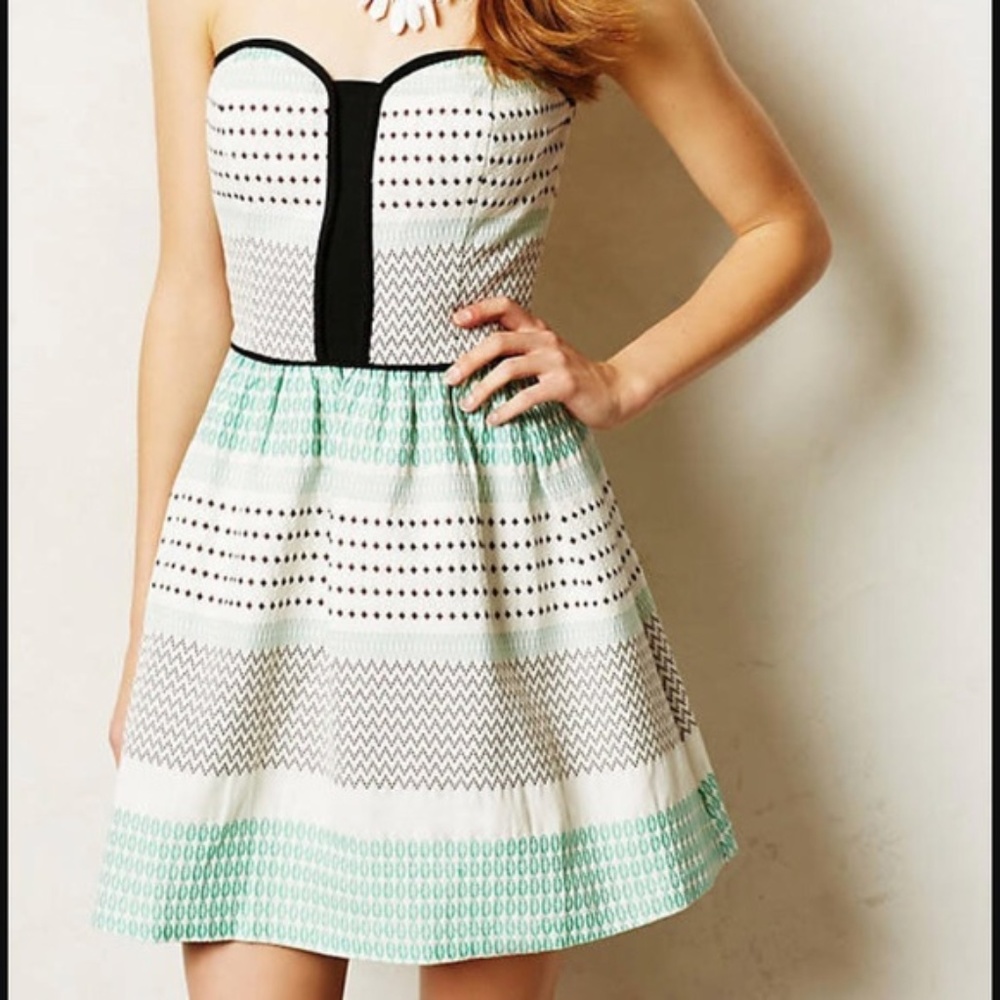 Anthropologie Black and White Strapless Mini Dress